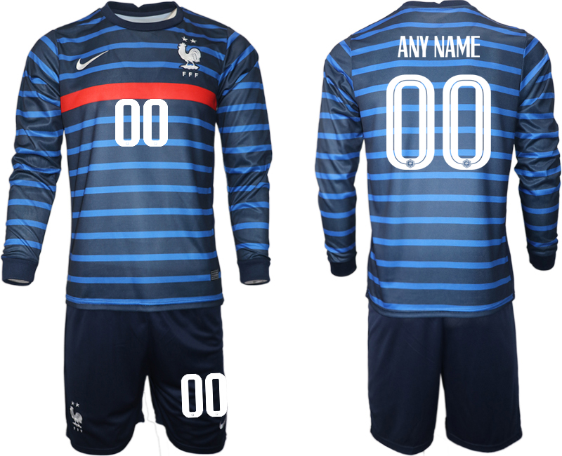 Cheap Men 2021 European Cup France home blue Long sleeve customized Soccer Jersey